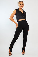 Black Sleeveless Blazer Top - Frankiee-Tops