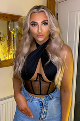 Black Under Boob Halterneck Corset Crop Top - Kass
