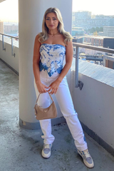 Blue Bardot Tie Dye Crop Top - Vashti