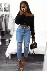 Blue Distressed Ankle Denim Mom Jeans - Bobbi-Jeans