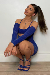 Blue Glitter Underboob Cut Out Mini Dress - Mae