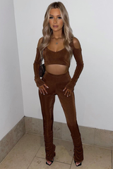 Brown Acetate Slinky Bardot Crop Top - Arden