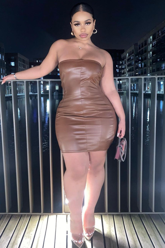 Brown Corset Seam PU Mini Dress - Kyla