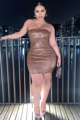 Brown Corset Seam PU Mini Dress - Kyla