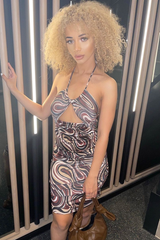 Brown Marble Print Cut Out Mini Dress - Kaydee