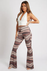Brown Stripe Print Ruched Bum Flared Trousers - Katharina-Trousers