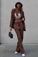 Brown Tailored Blazer & Wide Leg Trouser Set - Casidi