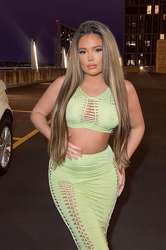 Sage Knot Cut Out Crop Top & Midi Skirt Set - Clara