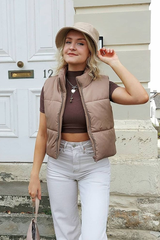 Camel Cropped Puffer Gilet - Zura