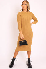 Camel Open Twist Back Maxi Bodycon Jumper Dress - Karrah-Dresses