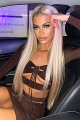 Chocolate Cut Out Tie Front Crop Top & Mini Skirt Set - Kayla