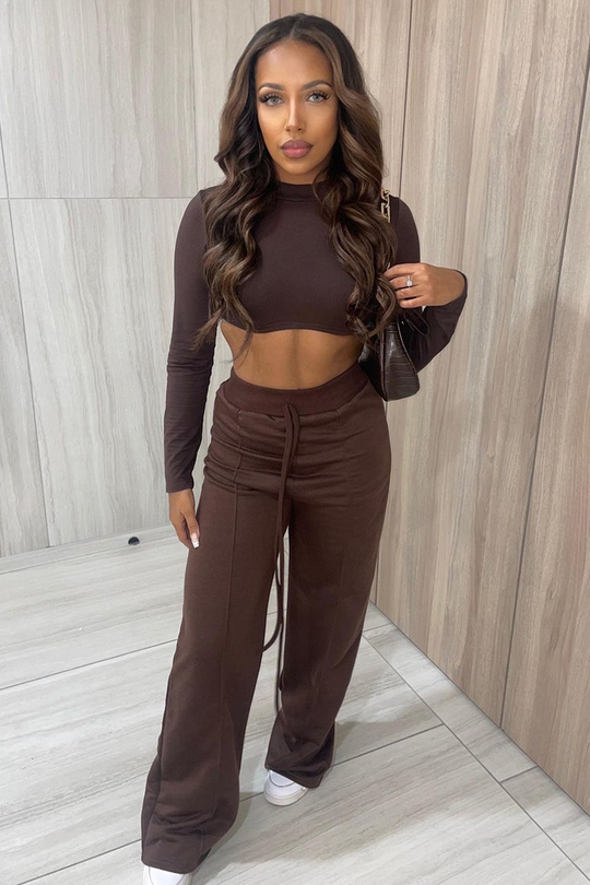Chocolate Seam Front Wide Leg Joggers - Wren