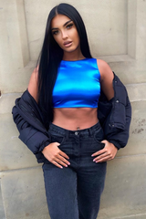 Cobalt Blue Satin Lace Up Back Crop Top - Esti