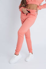 Coral Drawstring Crop Top and & Joggers Set - Giavana-Loungewear