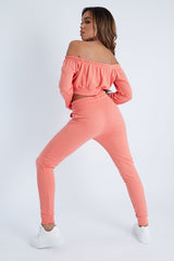 Coral Drawstring Crop Top and & Joggers Set - Giavana-Loungewear