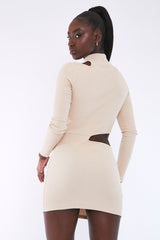 Stone Rib High Neck Front Cut Out Mini Dress - Paige