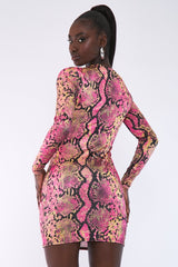 Pink Snake Print Ring Front Mini Dress - Keilani