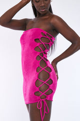 Hot Pink Lace Up Side Acetate Slinky Mini Dress - Alexis