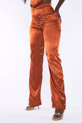 Rust Satin Straight Leg Trousers - Rose