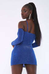 Blue Glitter Underboob Cut Out Mini Dress - Mae
