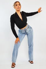 Black Wrap Around Crop Blazer - Coriana