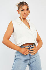 White Sleeveless Blazer Top - Frankiee