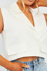 White Sleeveless Blazer Top - Frankiee