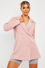 Pink Double Breasted Longline Blazer - Izelle