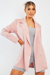 Pink Double Breasted Longline Blazer - Izelle