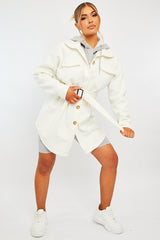 White Front Pocket Belted Shacket - Ranessa