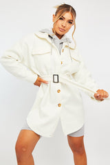 White Front Pocket Belted Shacket - Ranessa