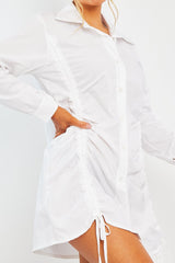 White Ruched Centre Shirt Mini Dress - Khylie