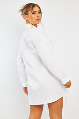 White Ruched Centre Shirt Mini Dress - Khylie
