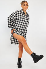 Black White Gingham Check Shirt Dress - Chesca