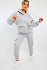 Grey Cargo Pocket Hoodie and Joggers Tracksuit - Aafiya