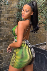 Green Mesh Blend Halter Neck Mini Dress - Lelah