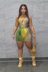 Green Mesh Blend Halter Neck Mini Dress - Lelah
