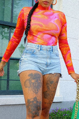 Hot Pink Abstract Print High Neck Bodysuit - Verity