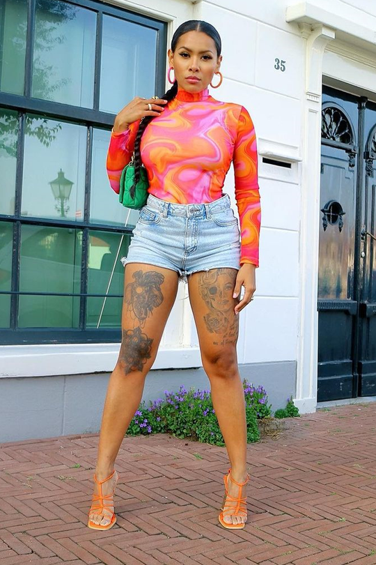 Hot Pink Abstract Print High Neck Bodysuit - Verity