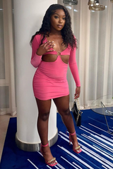 Hot Pink Ring Front Cut Out Slinky Mini Dress - Ava