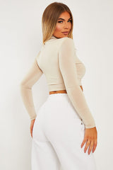 Stone Double Cut Out High Neck Slinky Crop Top - Joana