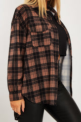 Beige Checked Pocket Front Shirt - Haily