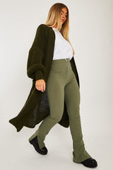 Khaki Balloon Sleeve Maxi Knit Cardigan - Imara