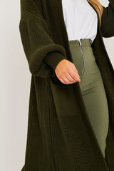 Khaki Balloon Sleeve Maxi Knit Cardigan - Imara