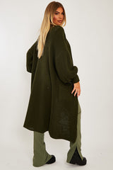 Khaki Balloon Sleeve Maxi Knit Cardigan - Imara