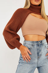 Brown Extreme Cut Out High Neck Jumper - Nihara