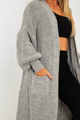 Grey Balloon Sleeve Maxi Knit Cardigan - Imara