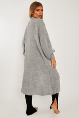 Grey Balloon Sleeve Maxi Knit Cardigan - Imara