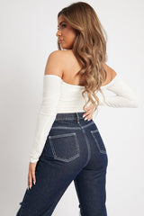 Indigo Mid Wash Denim Distressed Knee Extra Long Jeans - Ivelisse