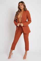 Tan Tailored Blazer And Trouser Set - Raea